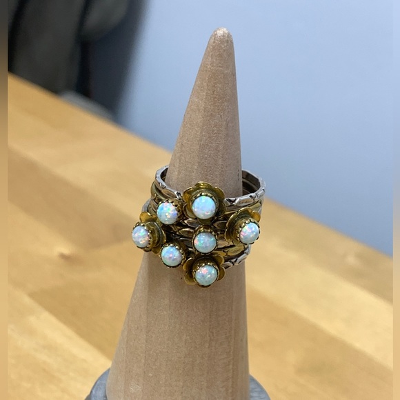 Sterling Stamped Opal Stacking Rings - Picture 2 of 10